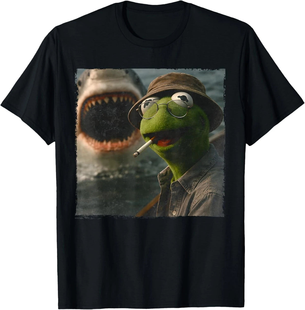 Funny Smoking Frog Meme Vintage Shark Attack Parody Tee T-Shirt unisex T-Shirt