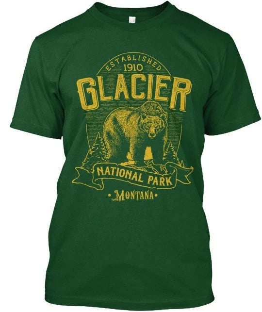 Glacier National Park Bear Established 1910 Montana T-Shirt Made In USA S To 5XL