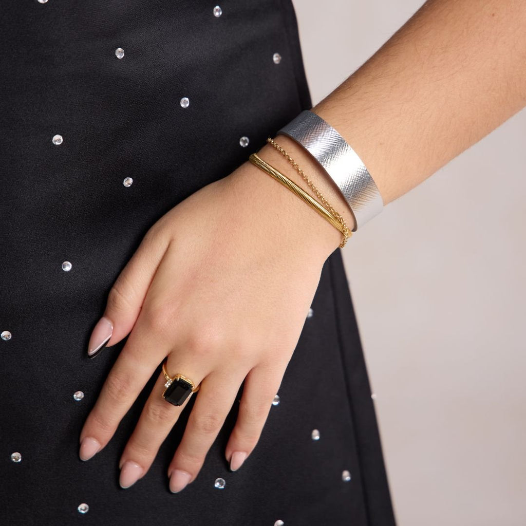 Silver Leaf Thin Leather Cuff Bracelet