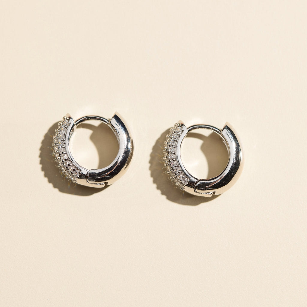Silver Pavé Dome Huggies