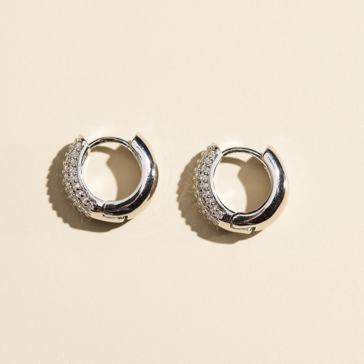 Silver Pavé Dome Huggies