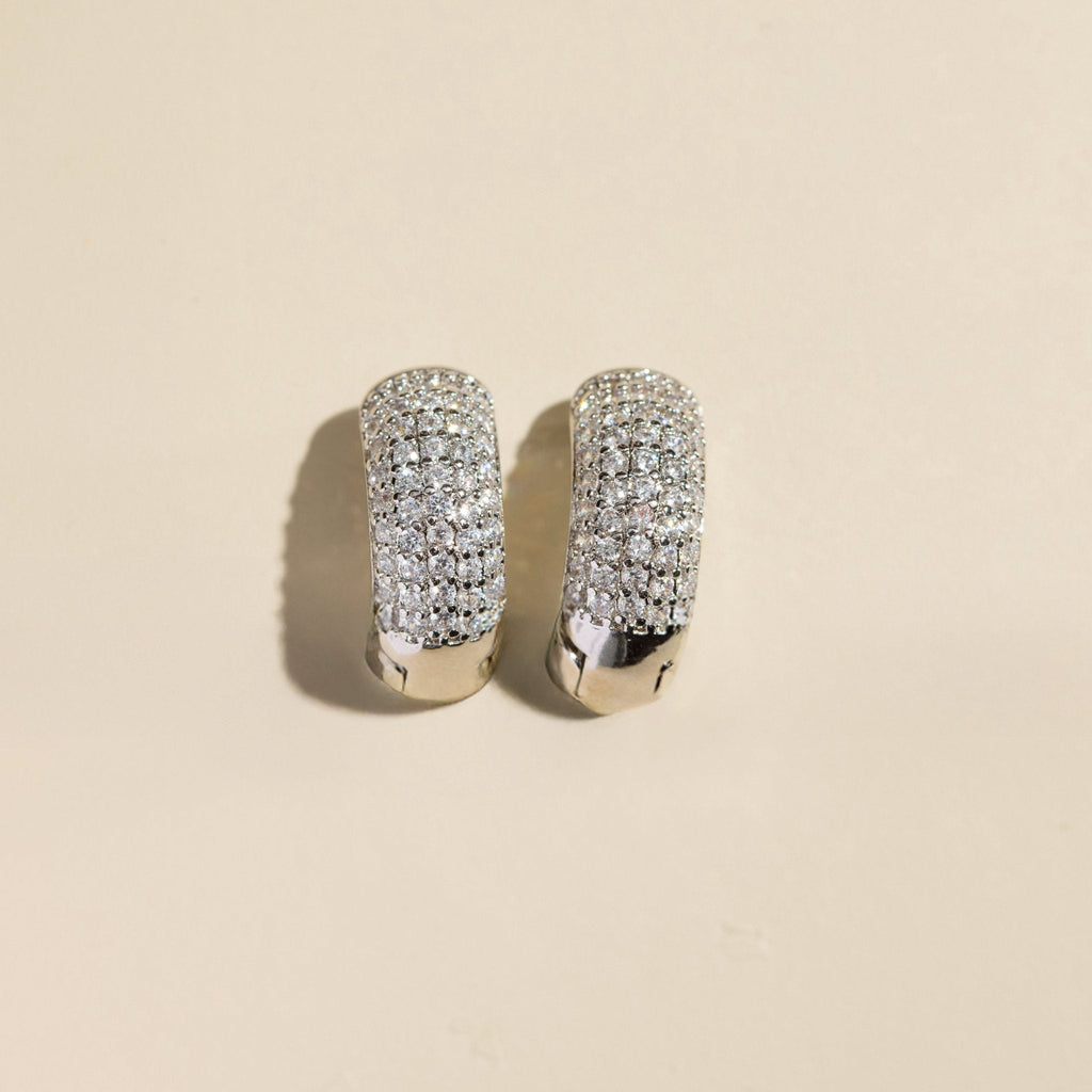 Silver Pavé Dome Huggies