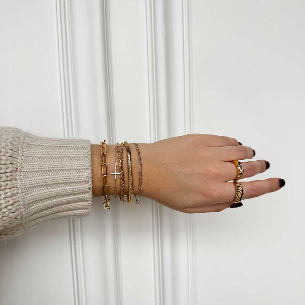 Silver Double Layer Saturn Chain Bracelet
