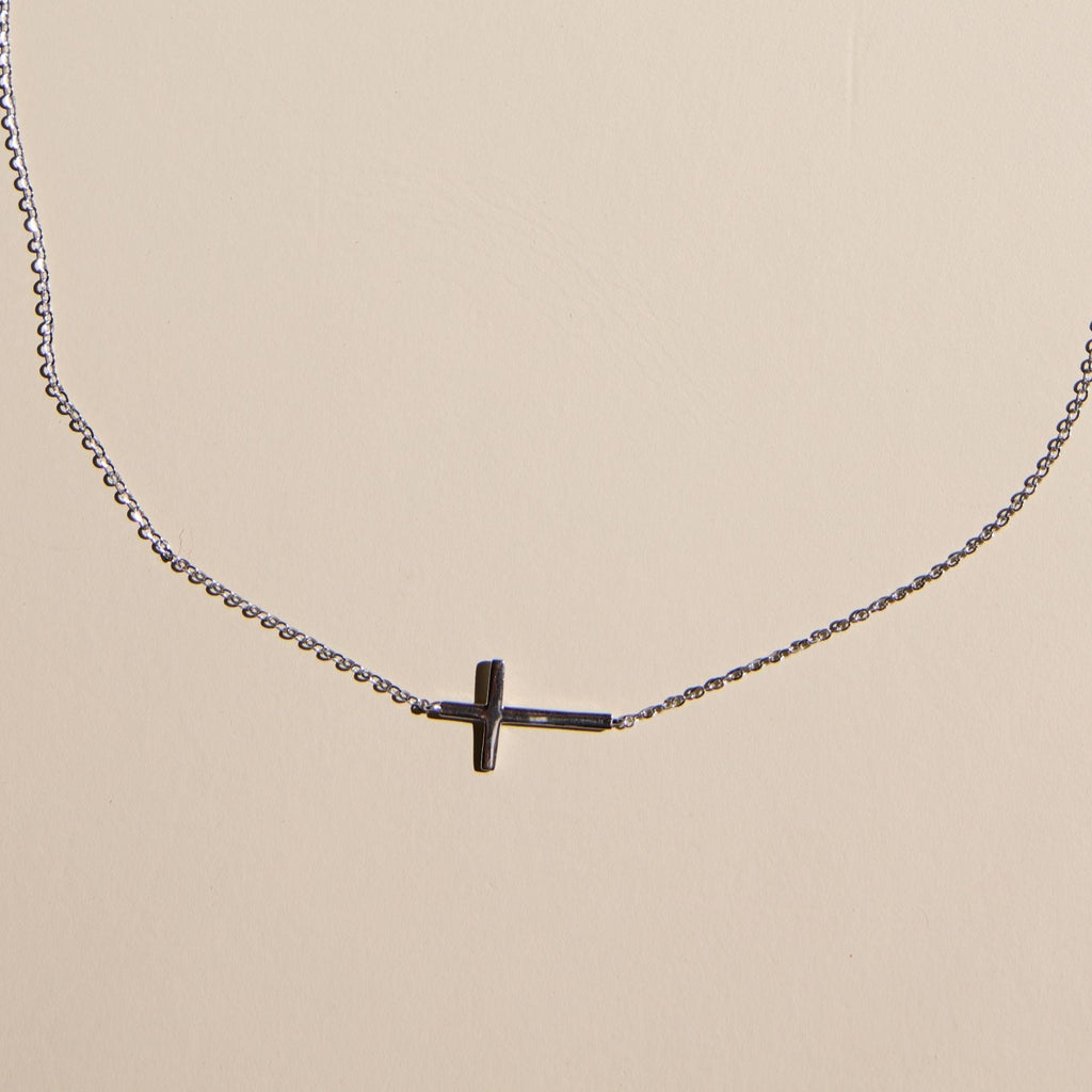 Silver Sideways Cross Necklace