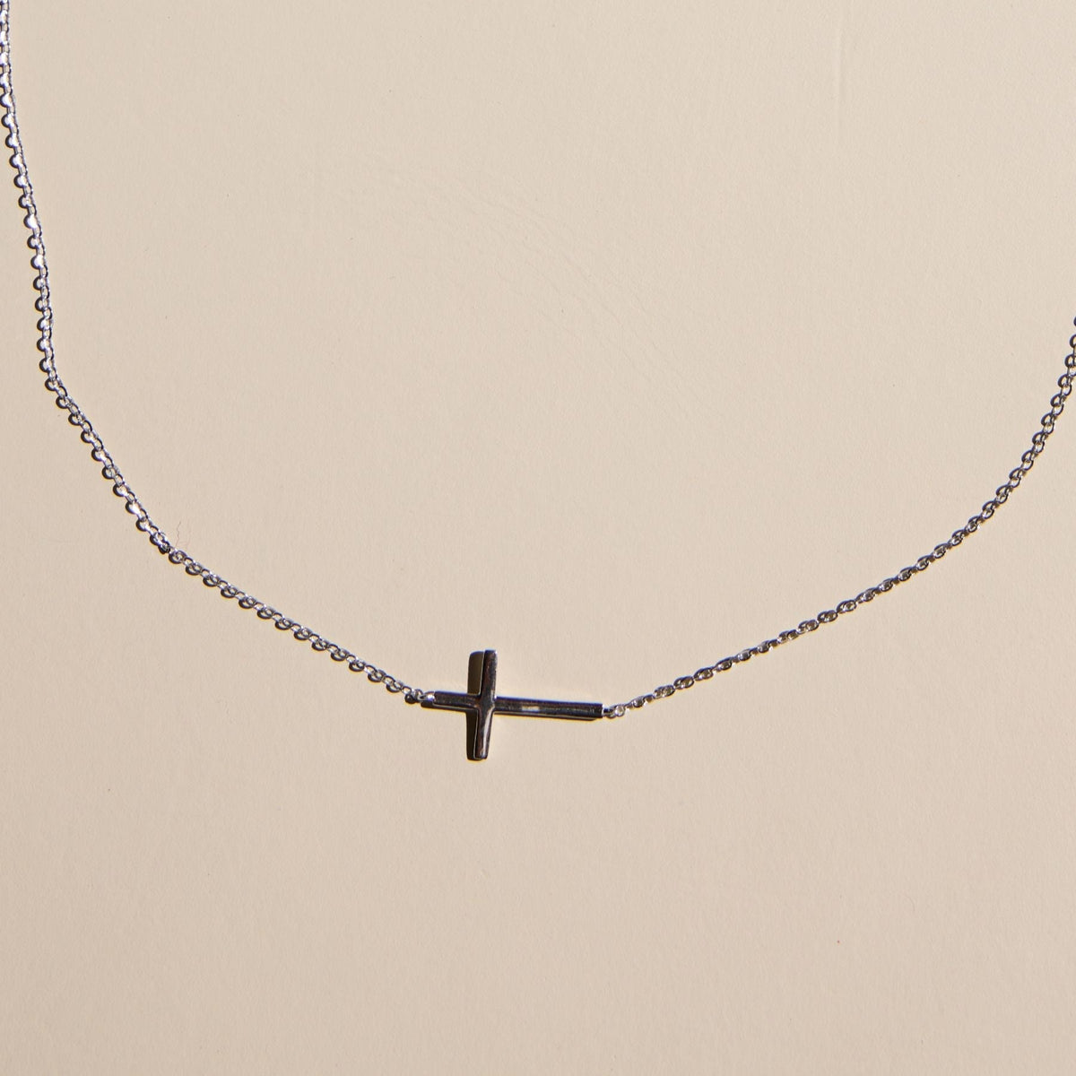 Silver Sideways Cross Necklace