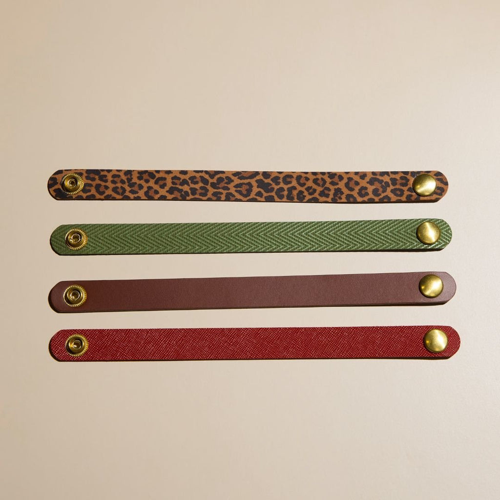Green Palm Thin Leather Cuff Bracelet