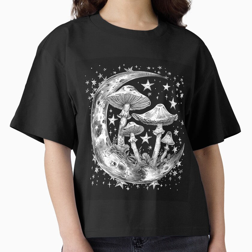 Celestial Mushroom Moon Mystical Crescent Moon and Stars Art by inkoutninja