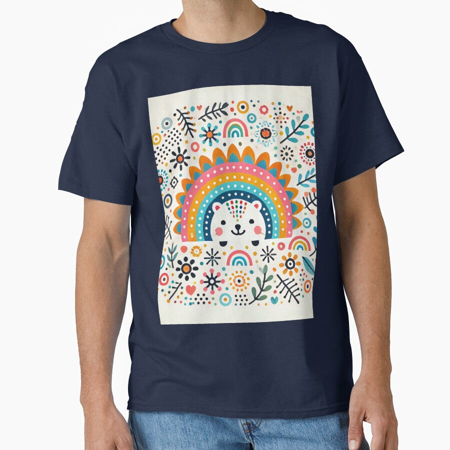Happy Baby Polar Bear Cub with Rainbow Flowers - Scandinavian Folk Art by heidiannemorris © by FOLK ART FUSION