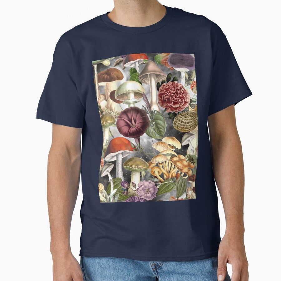 Vintage mushrooms and flowers garden, shrooms and fungi, botanical pattern, mushrooms illustration, seamless pattern, light grey pattern trendy by ZeinabTaha