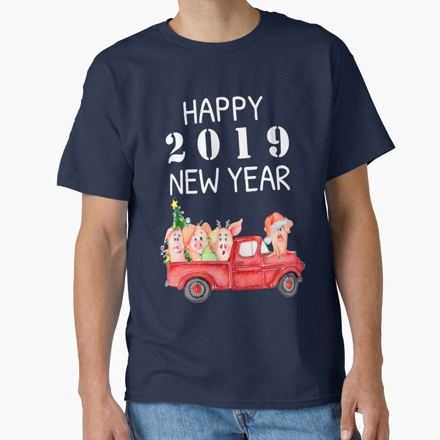 Vintage Red Pickup Truck - Year of the Pig 2019 - Happy New Year 2019 by Maryna Denysenko