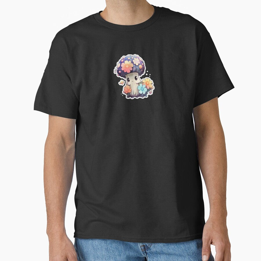 Cute Kawaii Flower Mushroom | Black Watercolour | Happy, Flower, Floral, Nature, Kawaii, Lovely, Girly by FantasySoul
