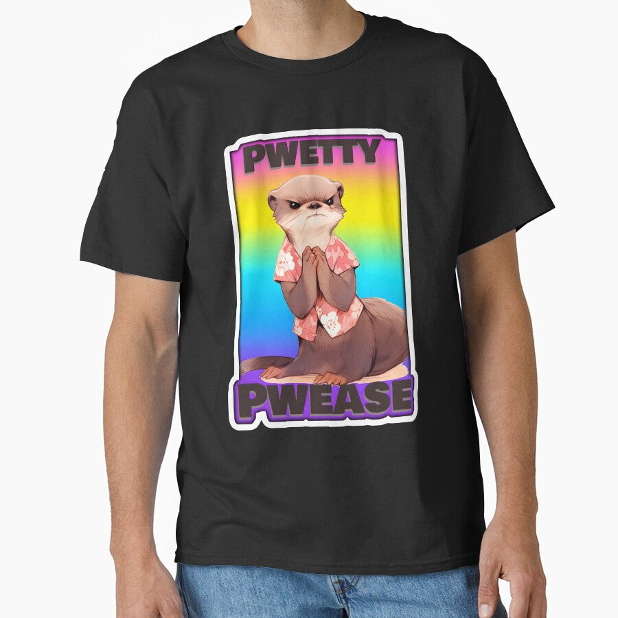 Pwetty Pwease AngryOtter Resentful Otter in a Hawaiian Shirt Rainbow Sticker and Teeshirt Design by ZeesDesign on Redbubble by ZEESDESIGN