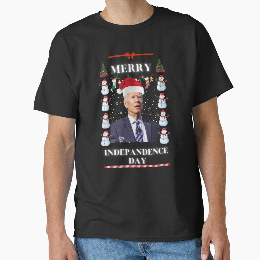 Funny Joe Biden Merry Independence day  Sweater Christmas Classic T-Shirt by ChaosEuphoria