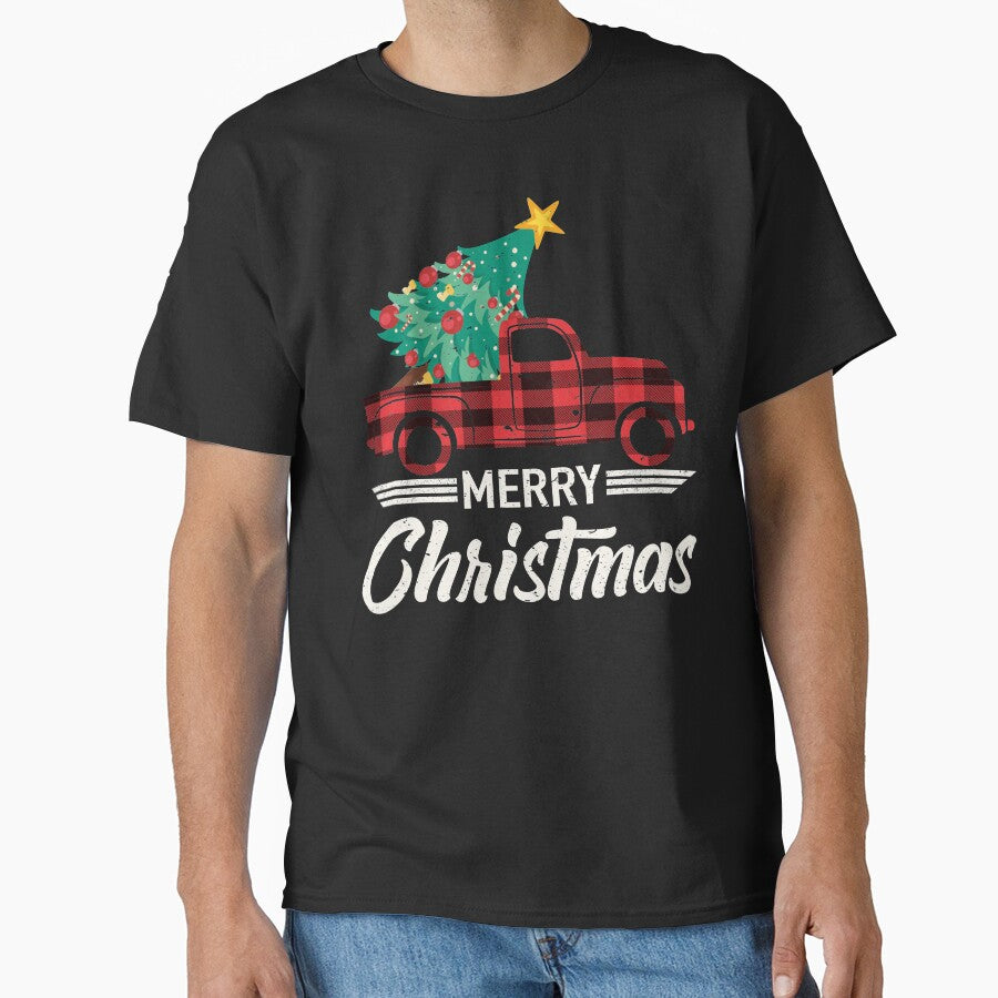 Vintage Xmas Farm Red Buffalo Truck Red Plaid Christmas Tree by GraphifyArt