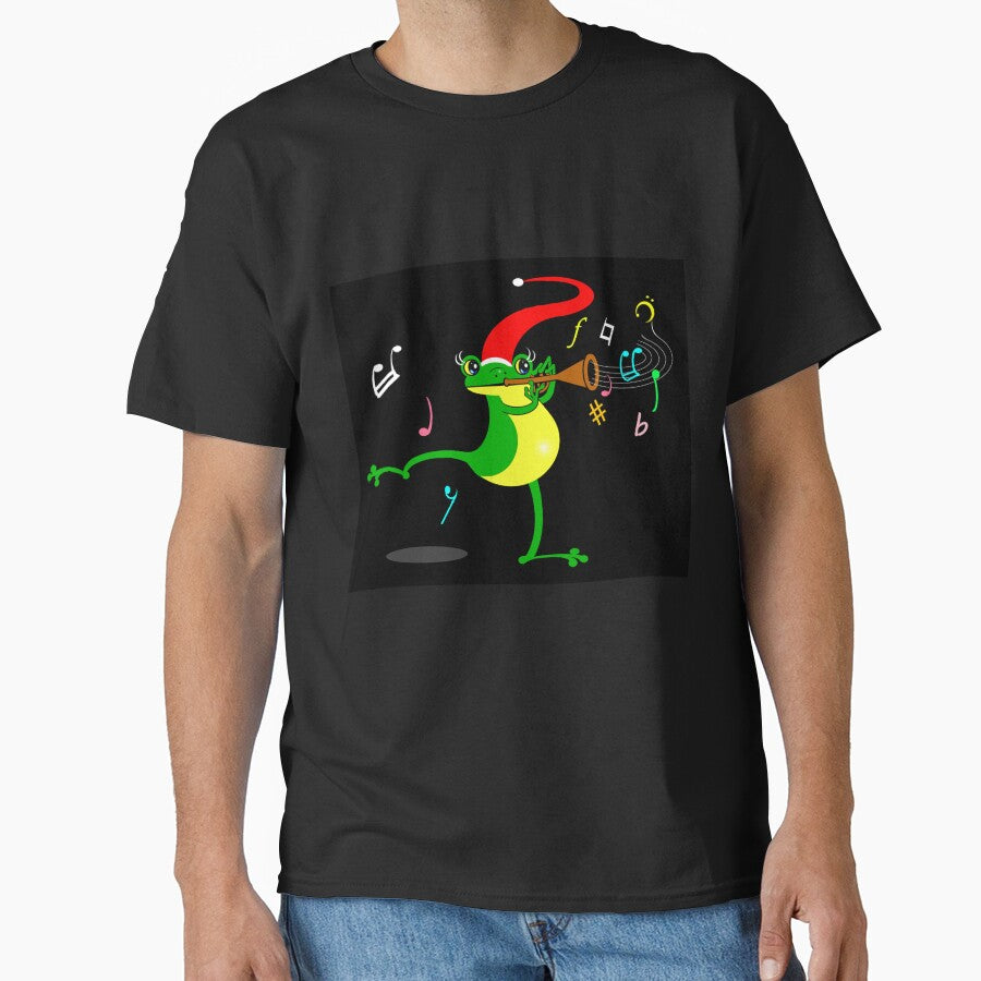 Happy Christmas frog playing trumpet by Shirley cute art