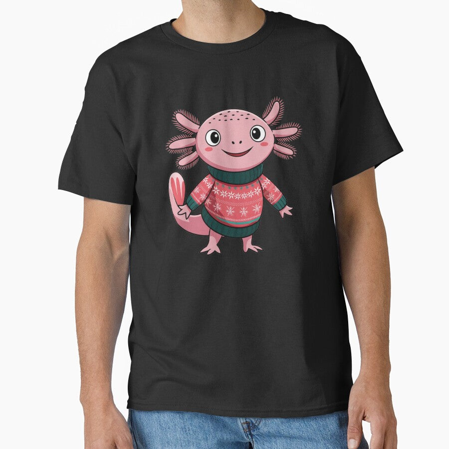 Happy Axolotl in an Ugly Sweater,  Aksoltl Likes Christmas, Axolotl in a Christmas Ugly Sweater by KolorellaS