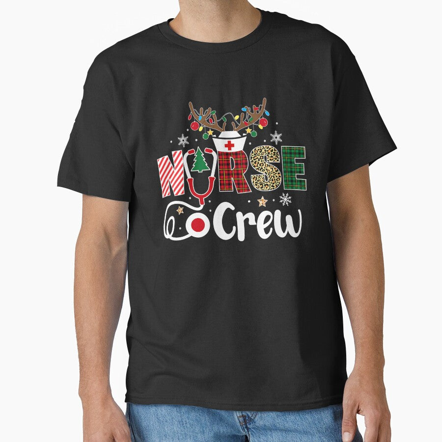 Womens Christmas Nurse Crew Shirt For Women Scrub Tops Christmas V-Neck T-Shirt by BartonRich