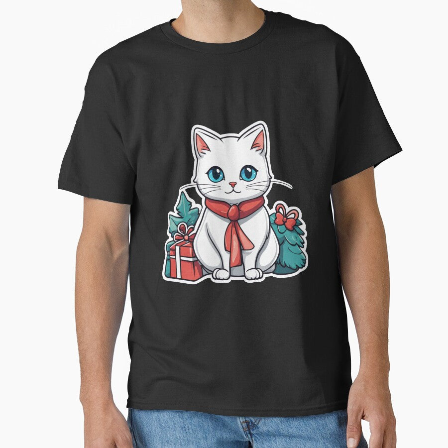 Cute white Christmas cat with blue eyes. Cat Christmas gift.2 by By-Jeff