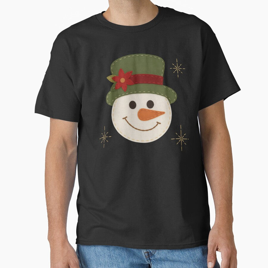 Smiling Snowman Face with Green Hat and Red Flower | Cute Christmas Illustration by svarupa