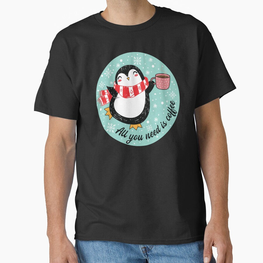Cute Penguin Drinking Coffee Green Circle by dass-art