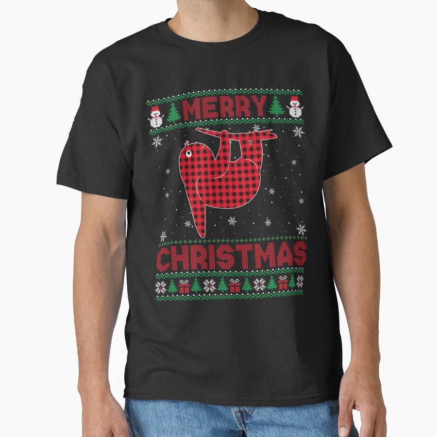 Merry Christmas Sloth Animal Buffalo Red Plaid by savecloth