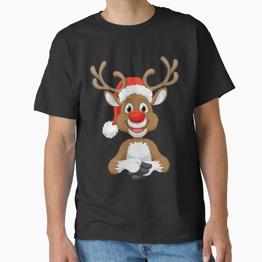 Cute Christmas Reindeer wearing Santa Red hat by LionessLove