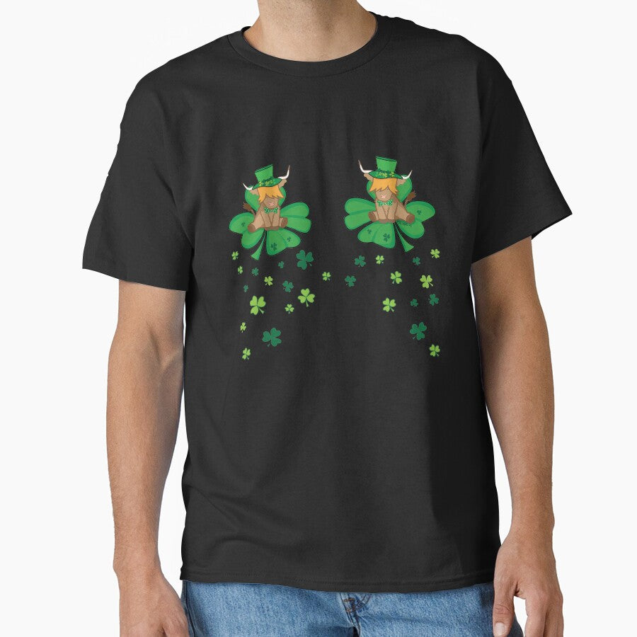 Scottish highland cow st patrick's day lucky shamrock boobiess by Ayelandco