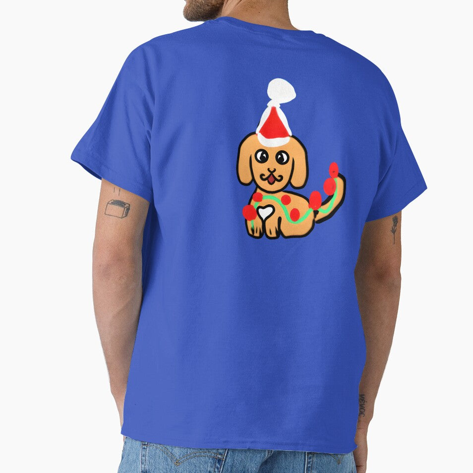 Cute Christmas Puppy Dog Illustration – Kawaii Dog with Santa Hat and Lights by HopeAndHustle