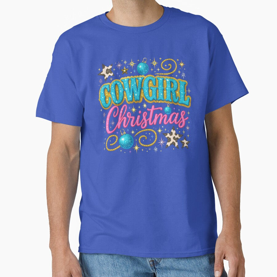 Cowgirl Christmas | Western Holiday Glitter Design | Turquoise, Gold & Pink Festive Cowgirl Art for Apparel & Gifts by PixelExpressStudio