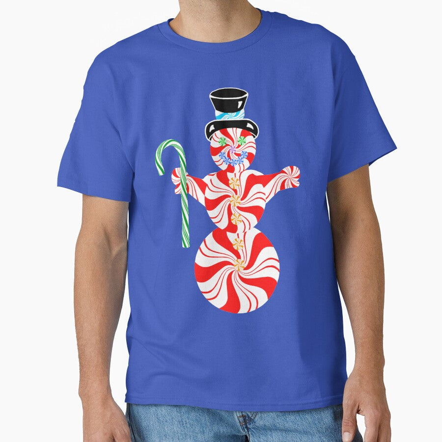 Cute Peppermint Snowman with Candy Cane by Deborah Camp