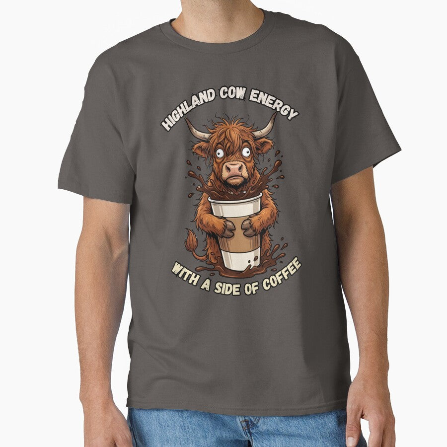Highland Cow Energy With A Side Of Coffee Meme Gift by LeSoniPapaPrint