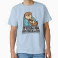 Streaming and Dreaming – Cute Cartoon Otter Wrapped in Blanket Watching TV Illustration by konthai.familyart