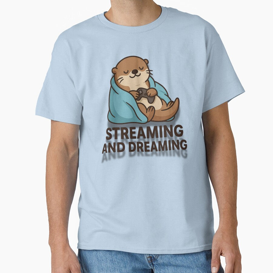 Streaming and Dreaming – Cute Cartoon Otter Wrapped in Blanket Watching TV Illustration by konthai.familyart