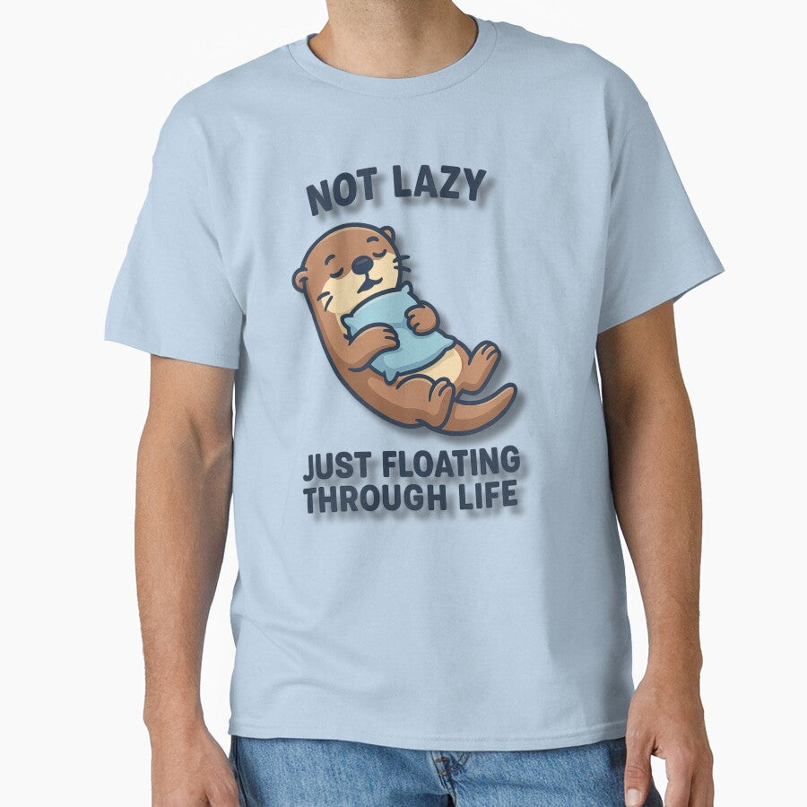 Cute Otter Floating with Pillow – Not Lazy Just Floating Through Life Funny Animal Illustration by konthai.familyart