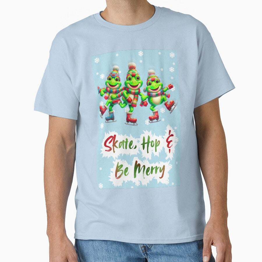 Cute Christmas Ice-Skating Frogs T-Shirt – Festive “Skate, Hop & Be Merry” Holiday Design by HopeAndHustle