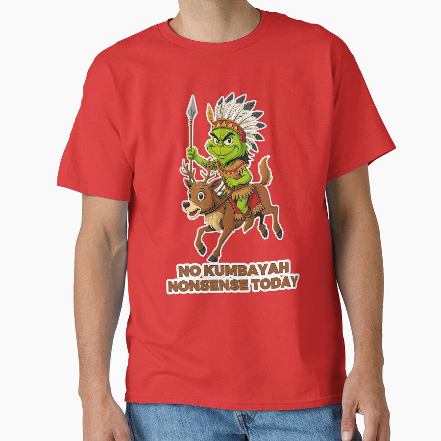 No Kumbayah Nonsense Today – Green Grump Riding Reindeer by JaaGo PopLab