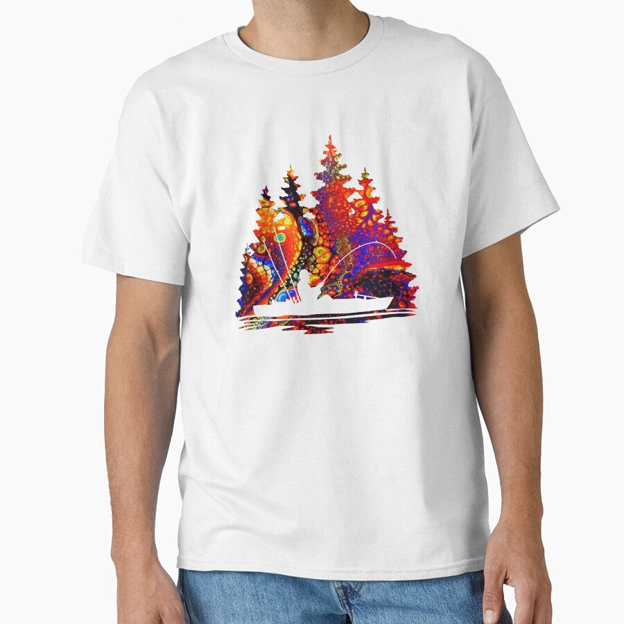 Kayak Fisherman Lake Scene With Rainbow Abstract Background by Sam Morrison