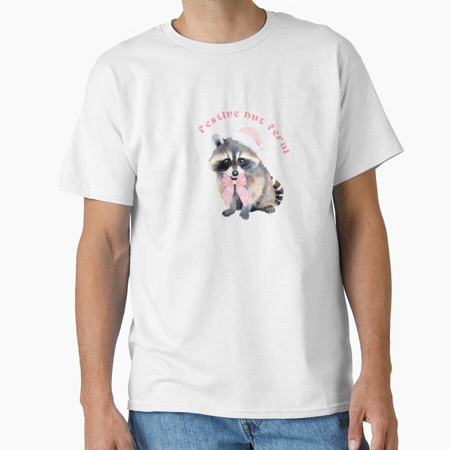 Festive but feral second design | coquette Christmas Raccoon | style pink coquette | Water color Raccoon | by LorelaiS