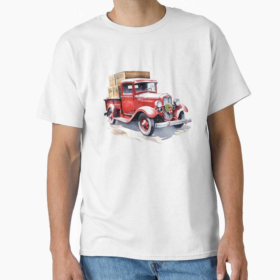 red truck christmas / retro car watercolor christmas by Krasnovaovaova