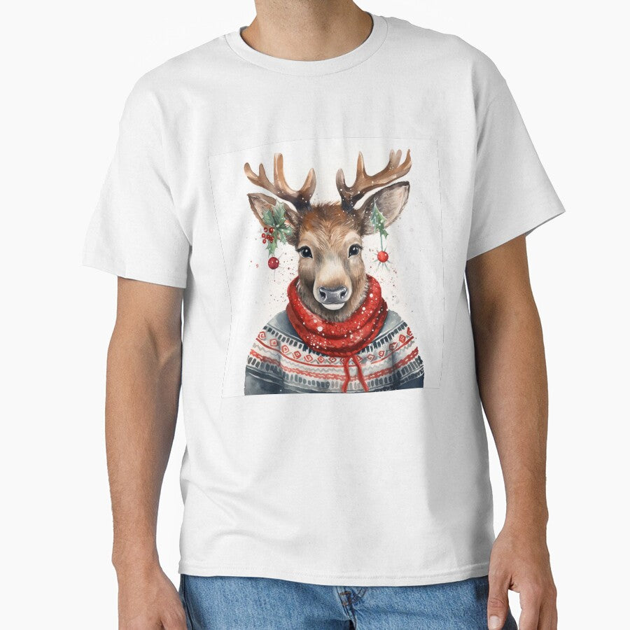 Christmas cute Reindeer in Scandinavian Sweater in a Heartwarming design by OliveAndSnow