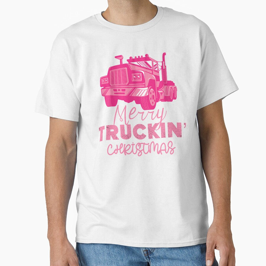Merry Truckin Christmas Pink Festive Gift For Trucker Truck Driver by Sunny Collections