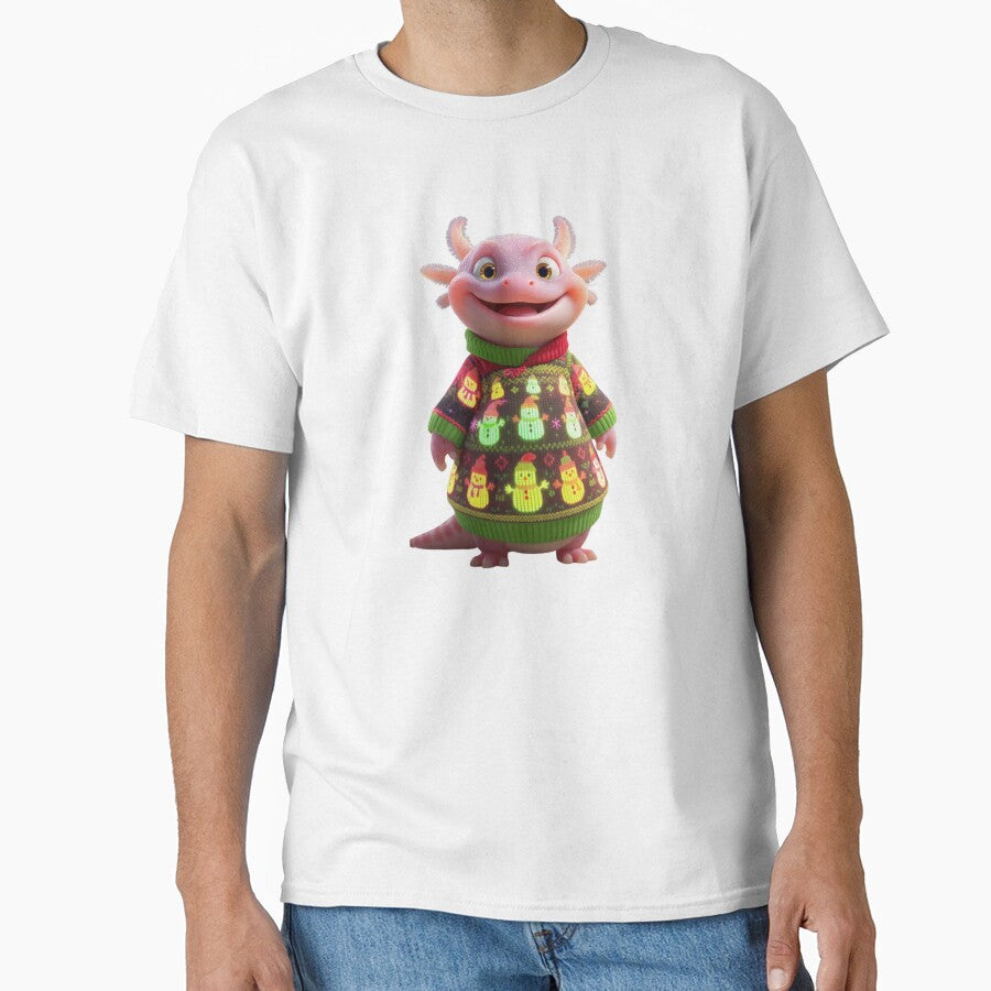 Festive Axolotl with Snowman Sweater – Cute Xmas Amphibian Illustration by MadeByACJ