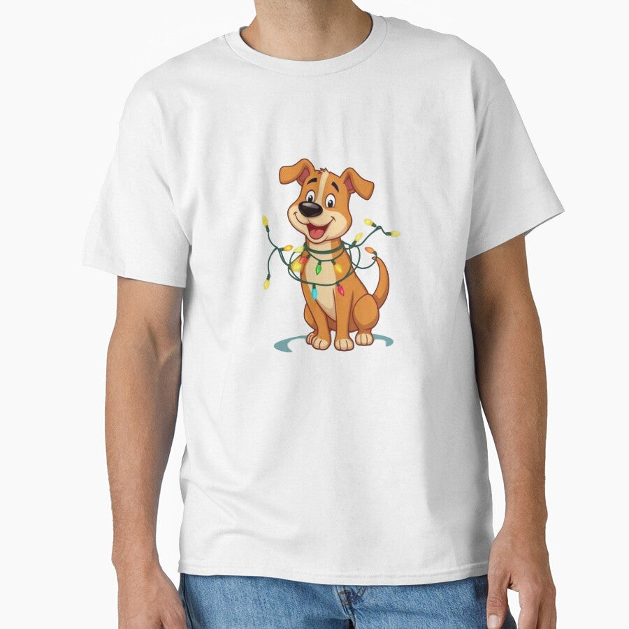 Funny Christmas Dog Tangled in Lights – Cute Holiday Puppy Illustration by BSL-STORE