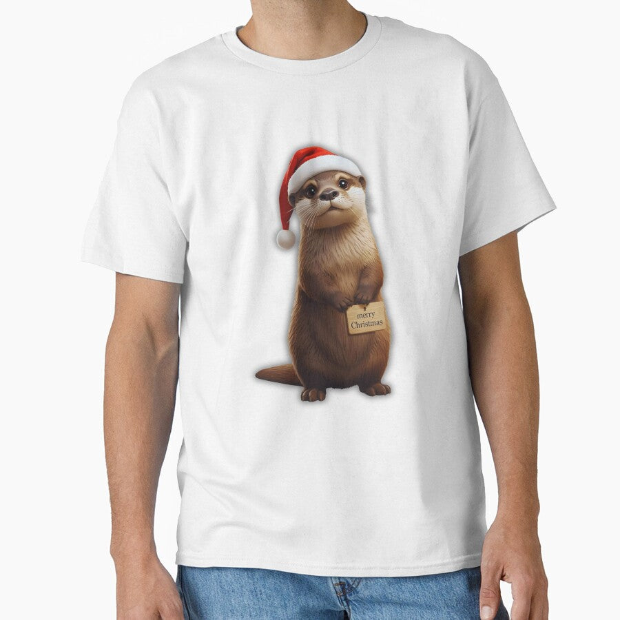 Merry Christmas Otter Art – Cute Santa Outfit Animal Design by Otterly Cute