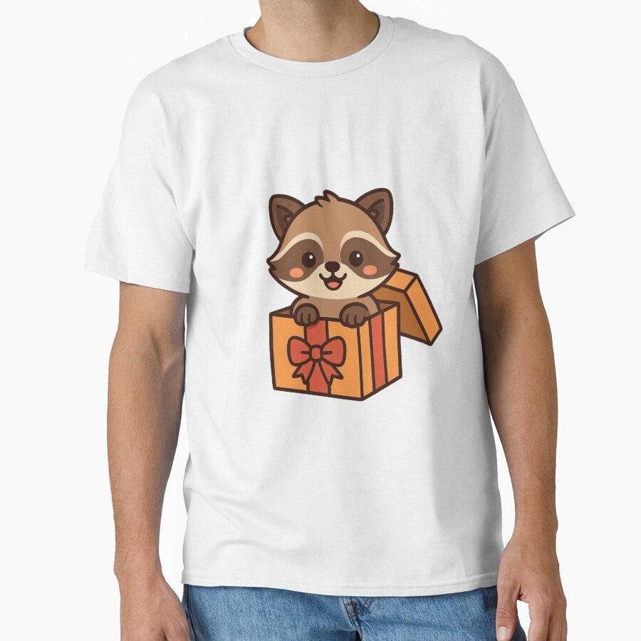 Baby Raccoon Peeking Out of Gift Box – Cute Animal Surprise by Confuzz1ed