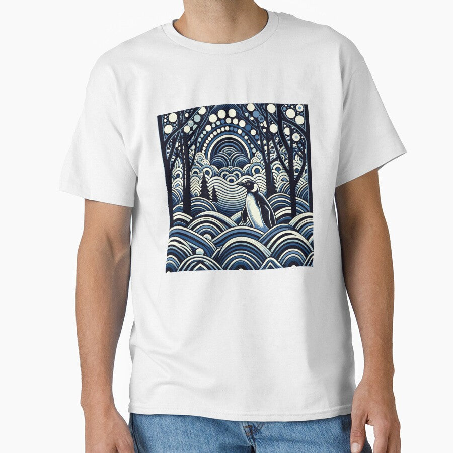Winter Midnight Blue Abstract Shape Forest With Penguin by PenguinForests