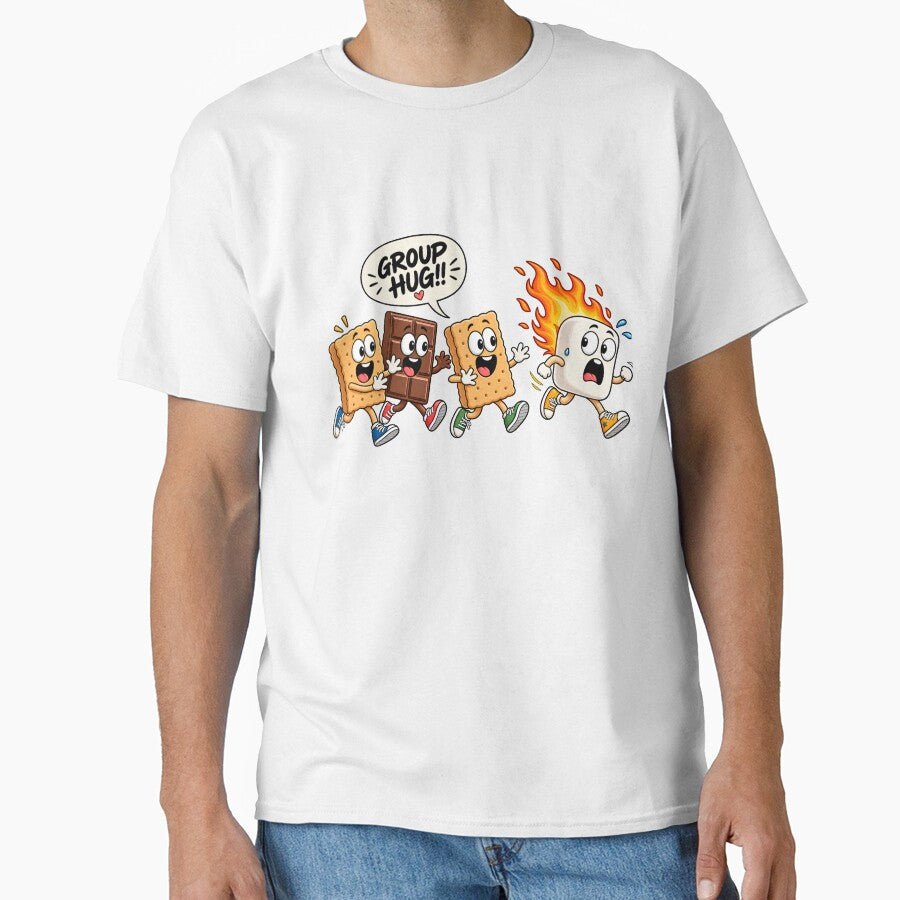 Funny Smores Group Hug Camping Shirt Design | Campfire Marshmallow Cartoon Art by tarzbol