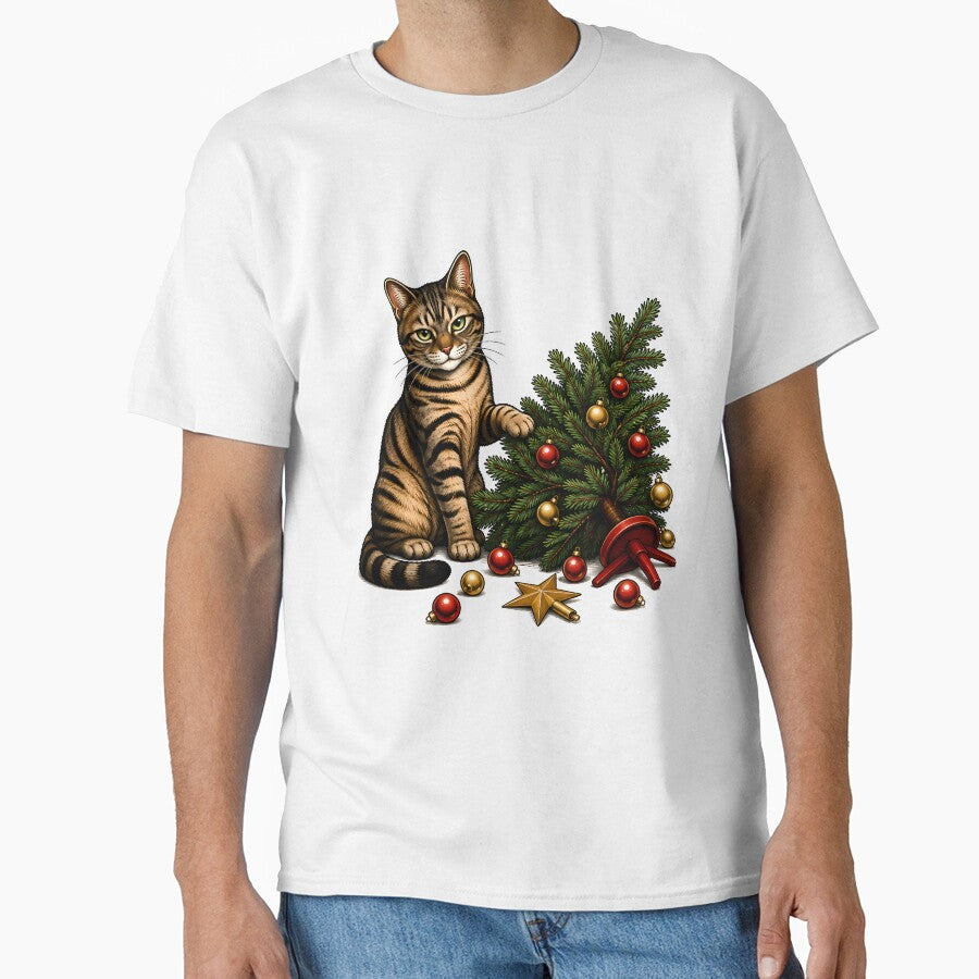 Naughty Cat Knocked Christmas Tree Art by Old's Cool Cat Studio
