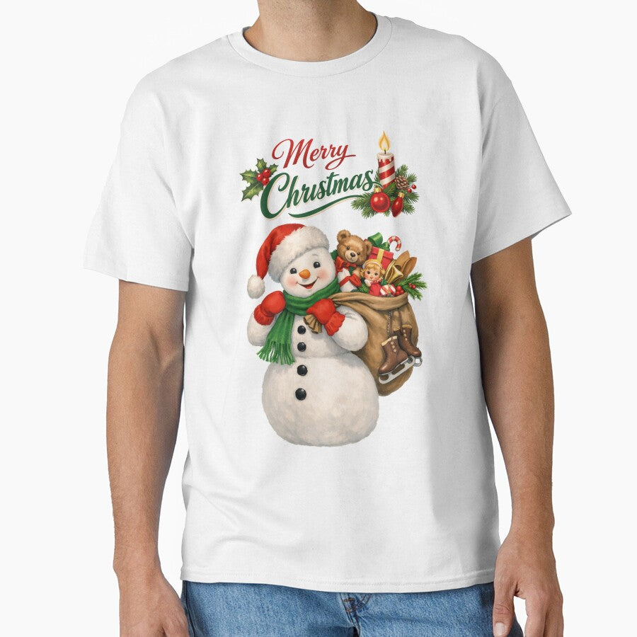 Cute Christmas Snowman and Teddy Bear Holiday by DeliaDesignsCo