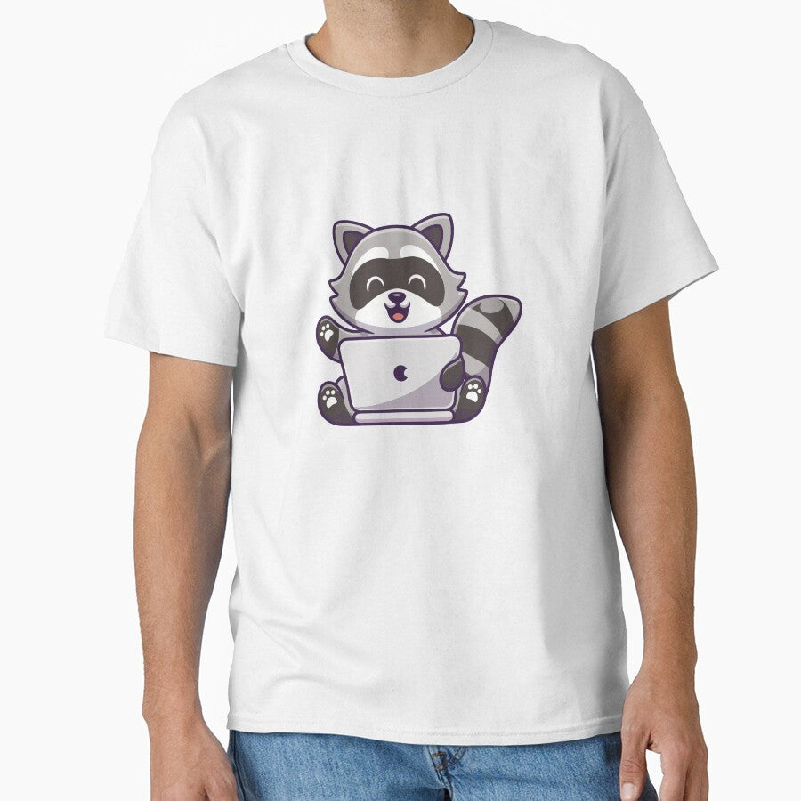 Cute Raccoon Working On Laptop Cartoon by dmorcu
